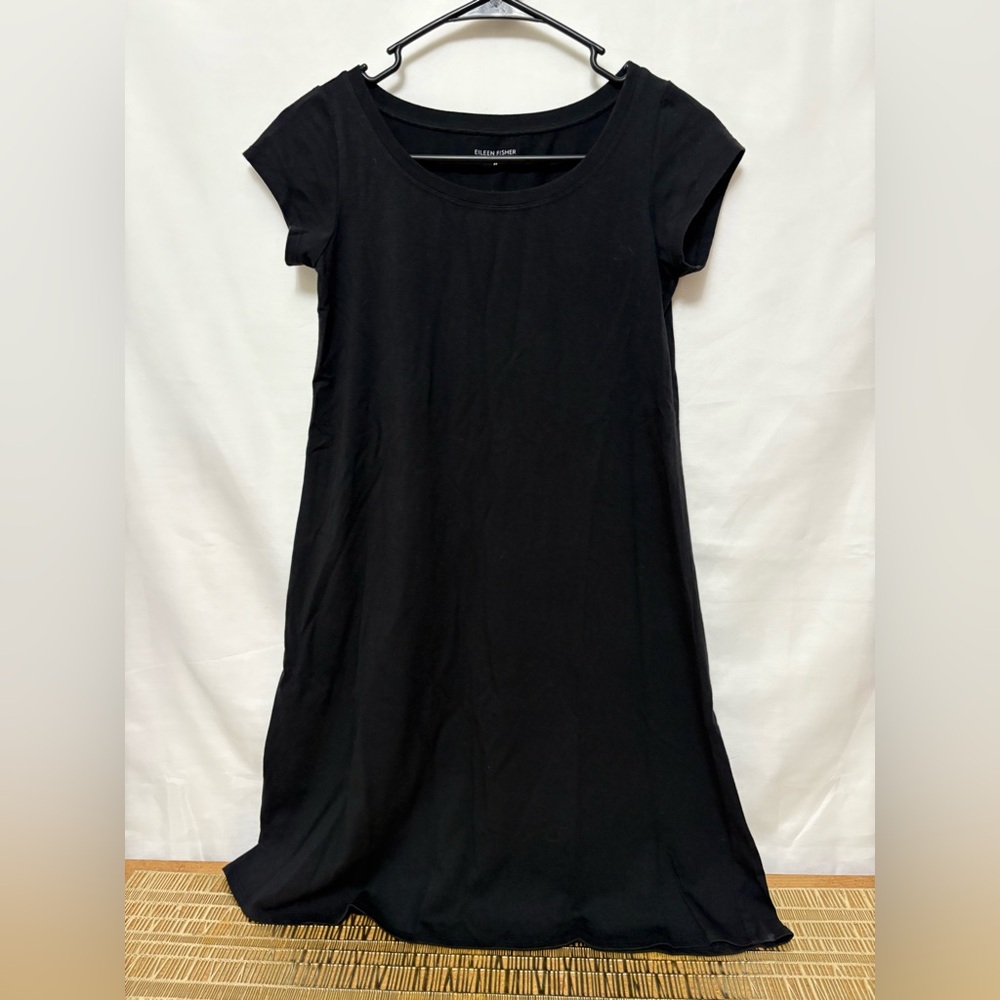 Eileen Fisher Black Cap Sleeve Organic Cotton Stretch Jersey Dress Size‎ PP